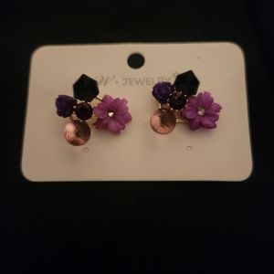 Purple flower and gem fashion earrings
